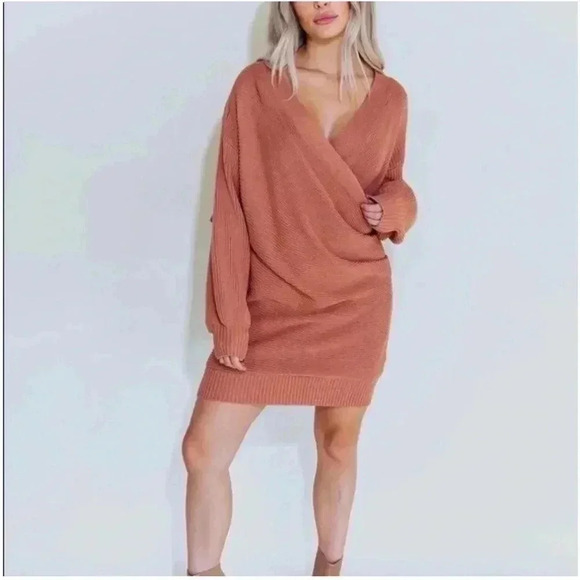 Kittenish Brighton Spiced Wrap Side Short Sleeve Knit Sweater Dress NWT … - Picture 1 of 9